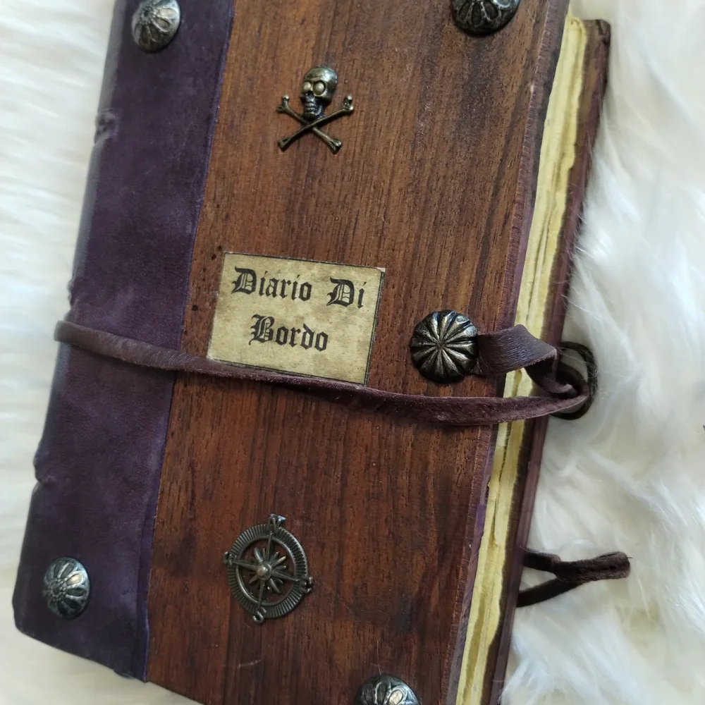 Vintage Brown Leather Shipwood Pirate Style Journal